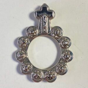Vintage Silver Tone Rosary Ring Crucifix Pocket Prayer Beads